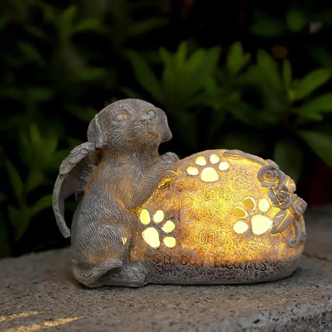 Dog Memorial Gifts Outdoor Statue with Solar Lights,Outdoor Resin Pet Ornament Grave Memorial Angel Decor Stone Effect by GreenHaven Gardens