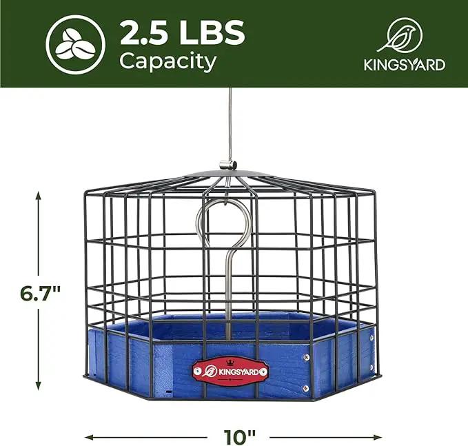 Kingsyard Squirrel Proof Platform Bird Feeder for Outdoor Hanging, Caged Bird Feeder for Bluebird Mealworm, Recycled Plastic Feeding Platform with Metal Mesh Tray, Special for Small Birds, Blue by GreenHaven Gardens