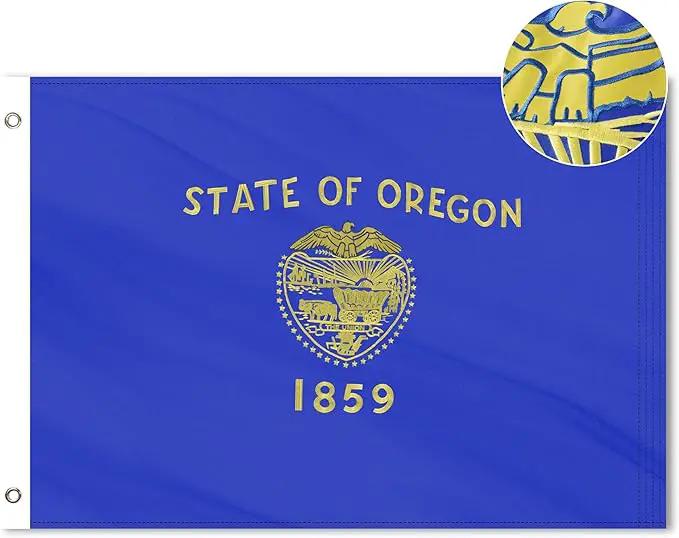 Oregon State Flag 3x5 Ft, Deluxe Full Embroidered Heavy Duty Nylon Durable OR Outside Flags, Indoor/Outdoor, Sewn Stripes and Brass Grommets by GreenHaven Gardens
