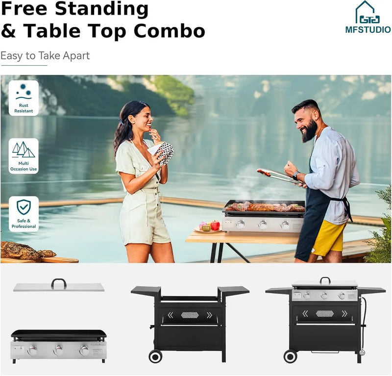 MFSTUDIO 27 Inch Flat Top Propane Gas Griddle Grill, Ceramic Coated Cast Iron Pan, Outdoor Flattop Grill with Lid for Cooking by GreenHaven Gardens