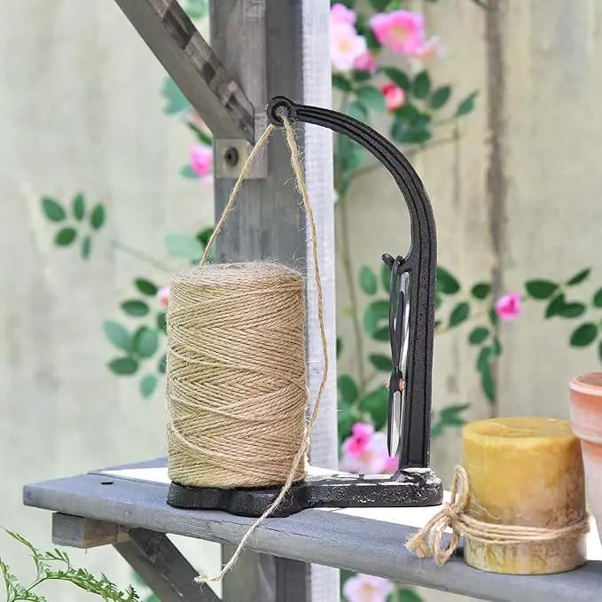 Sungmor Cast Iron Garden Twine Holder Set - 1300ft. Natural Jute Twine String & Rope Rack & Scissors - Decorative & Practical Home Arts Crafts Tools for Picture Display Gift Wrapping Packing Gardening by GreenHaven Gardens