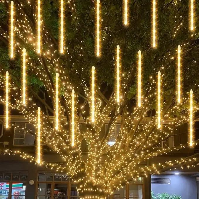 TW SHINE Christmas Meteor Shower Lights Outdoor, 864 LED 12" 24 Tubes Waterproof Christmas Lights Outdoor Plug in, Snow Falling Rain Icicle Xmas Lights Decorations, Warm White by GreenHaven Gardens