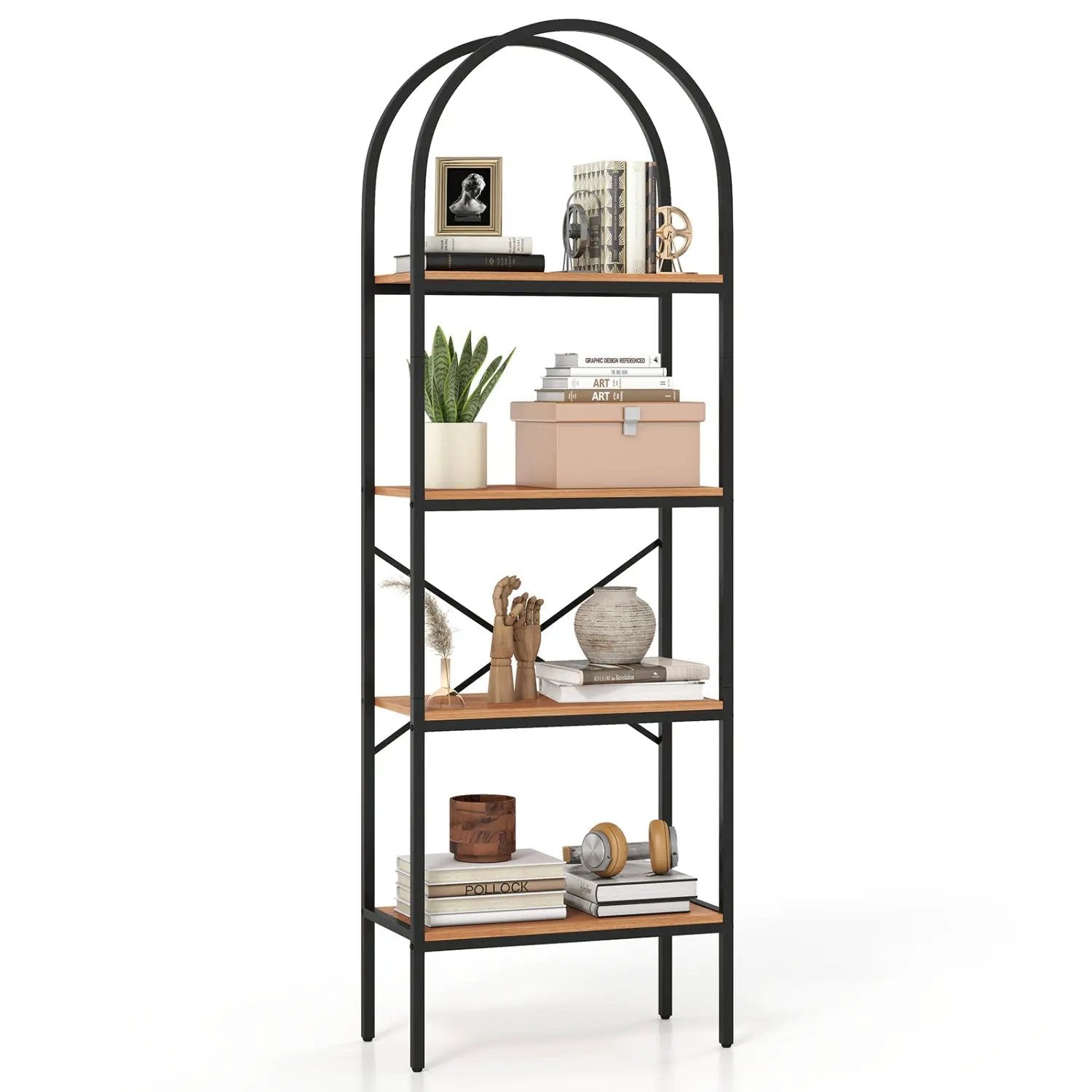 4-Tier Arched Bookcase with Metal Frame, 71" Tall by DirectDeals