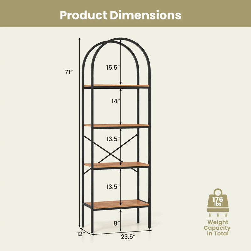 4-Tier Arched Bookcase with Metal Frame, 71" Tall by DirectDeals