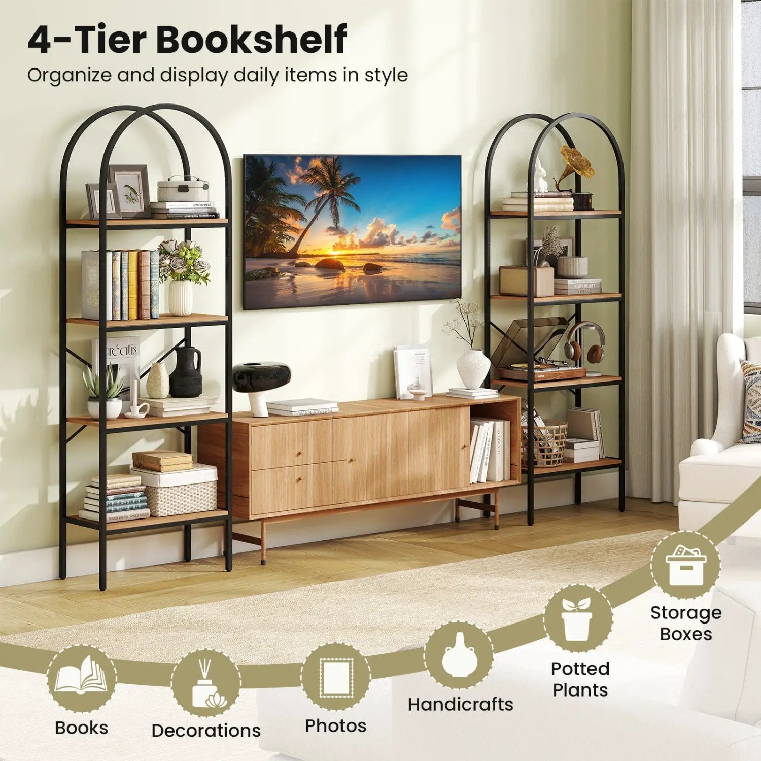 4-Tier Arched Bookcase with Metal Frame, 71" Tall by DirectDeals