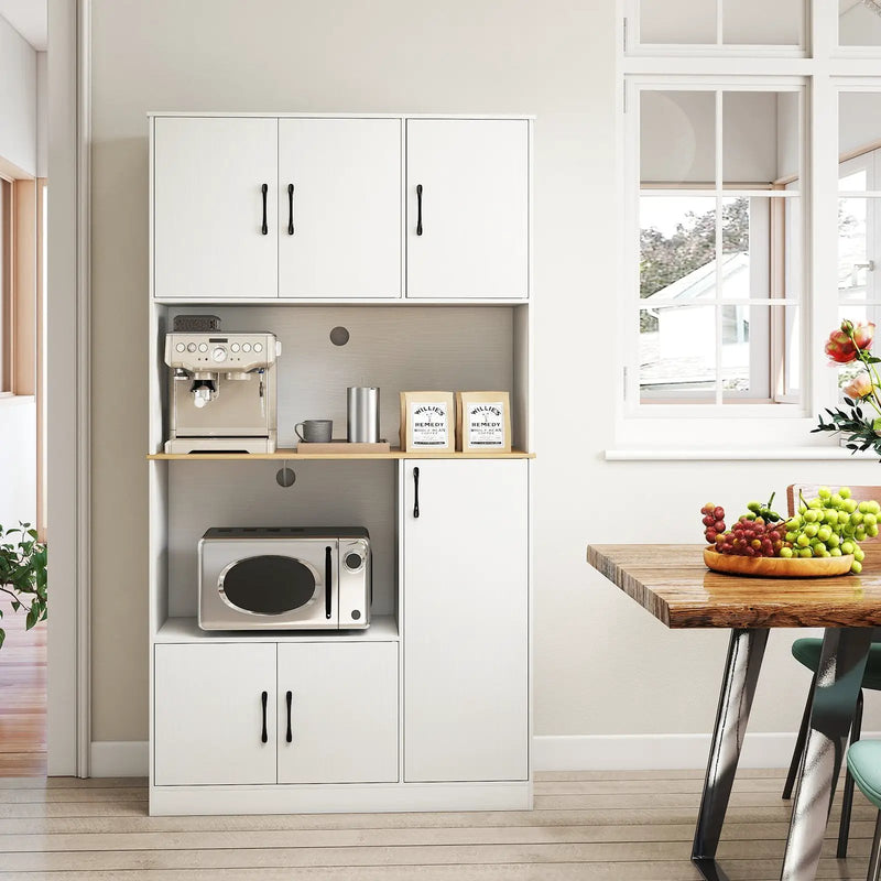 71" Tall Kitchen Pantry Cabinet with Charging Station Wooden Buffet Cupboard Sideboard by DirectDeals