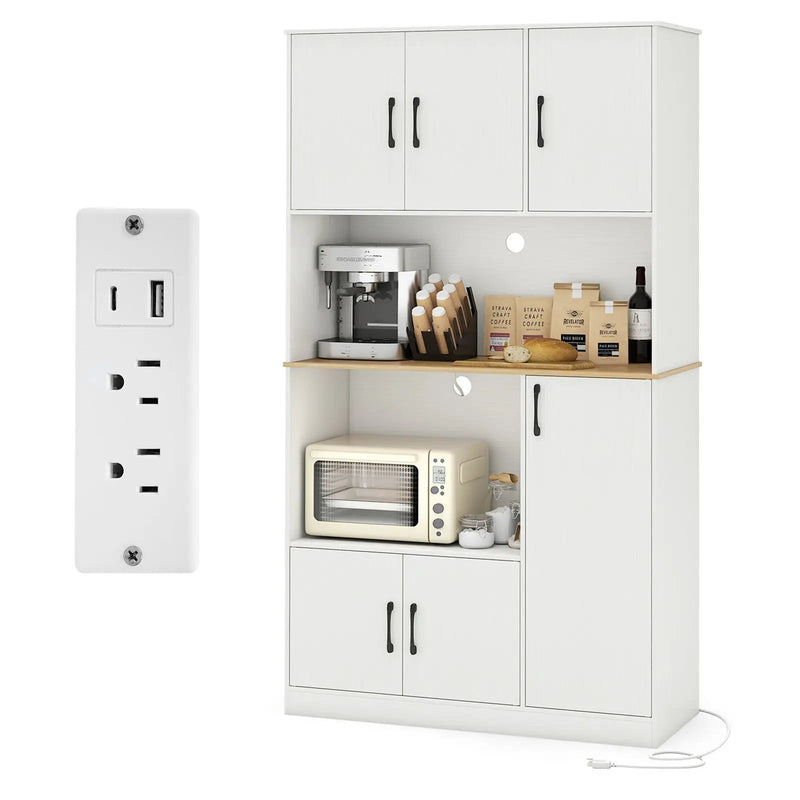 71" Tall Kitchen Pantry Cabinet with Charging Station Wooden Buffet Cupboard Sideboard by DirectDeals