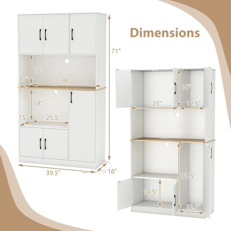 71" Tall Kitchen Pantry Cabinet with Charging Station Wooden Buffet Cupboard Sideboard by DirectDeals