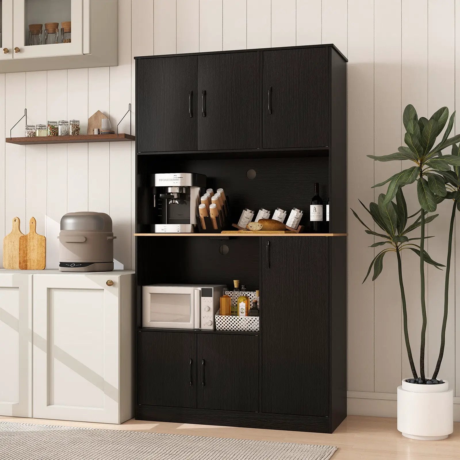 71" Tall Kitchen Pantry Cabinet with Charging Station Wooden Buffet Cupboard Sideboard by DirectDeals