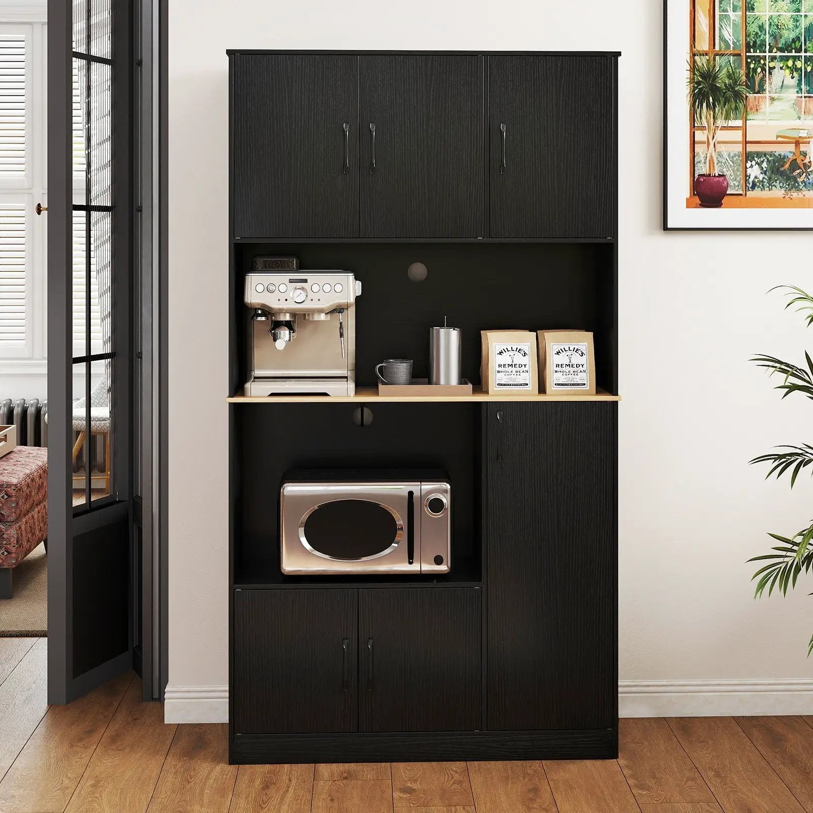 71" Tall Kitchen Pantry Cabinet with Charging Station Wooden Buffet Cupboard Sideboard by DirectDeals