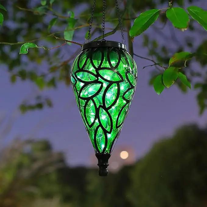 Outdoor Plastic Solar Hanging Lantern, 15 Cool White LEDs Twinkle Effect Tear-Shaped Hanging Lantern Decor Garden Decorative Solar Lights for Backyard, Patio and Lawn by GreenHaven Gardens