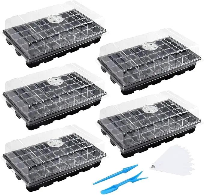 MIXC Seedling Trays Seed Starter Tray, 5-Pack Mini Propagator Plant Grow Kit Greenhouse with Humidity Vented Domes and Base for Seeds' Starting (40 Cells Per Tray, Total 200 Cells), Black by GreenHaven Gardens