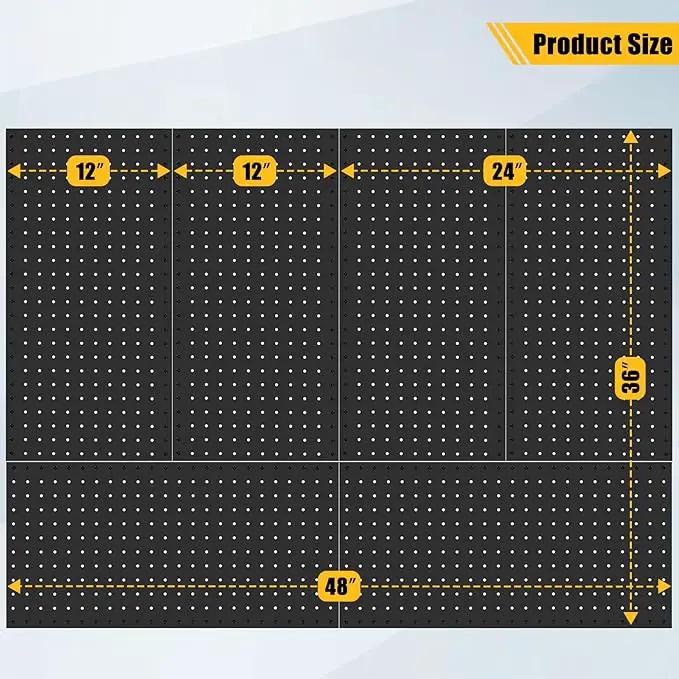 6 Pcs Metal Pegboard Panels, Heavy Duty Peg Boards for Garage and Garden Tool Storage, Includes Drywall Anchors and Screws Kits, Black by GreenHaven Gardens