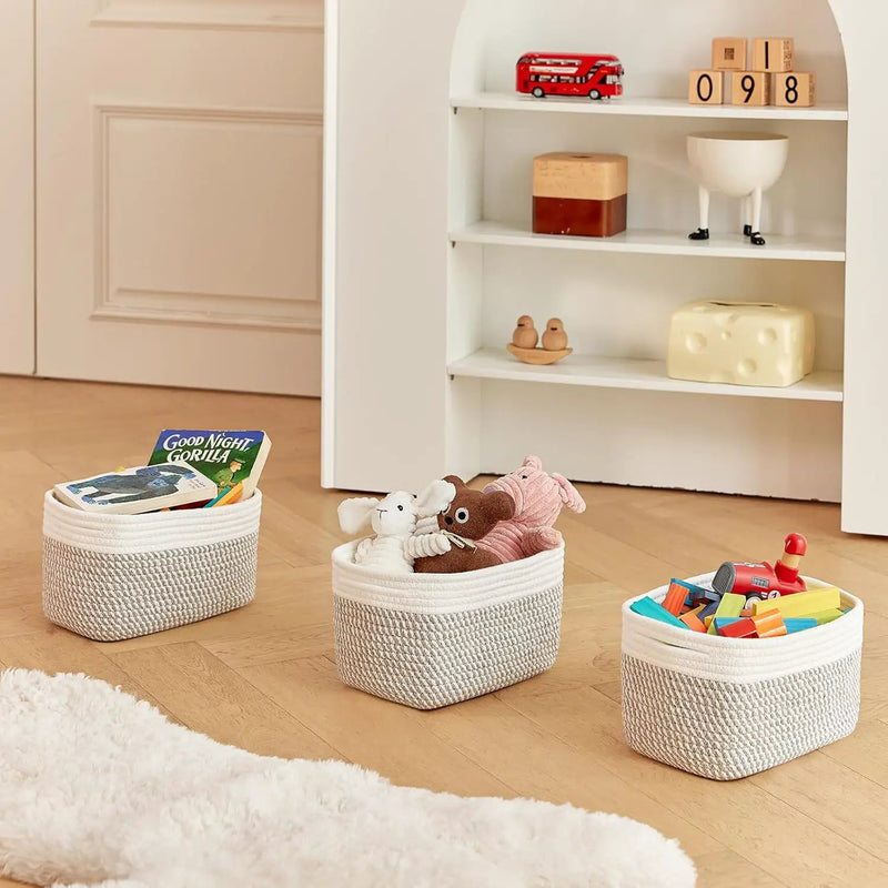 Small Cotton Rope Basket – Storage Bin for Organizing (10.6" x 6.7" x 6.7"), Bathroom Storage Basket for Shelf, Counter & Closet（White & Mixed Grey） by GreenHaven Gardens