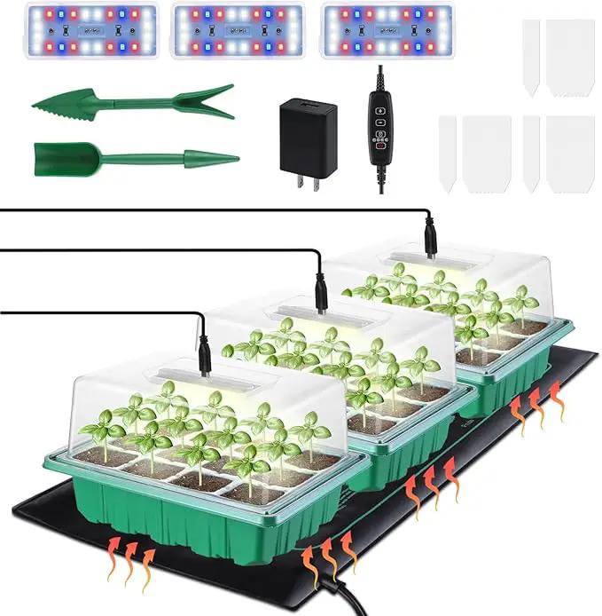 3-Pack Seed Starter Trays with Heat Mat, Seed Starter Kit with Grow Lights, 36 Large Cells Seed Germination Kit with Adjustable Humidity Vents for Indoor Plants Seeds Starting, Ideal Gardening Gifts by GreenHaven Gardens