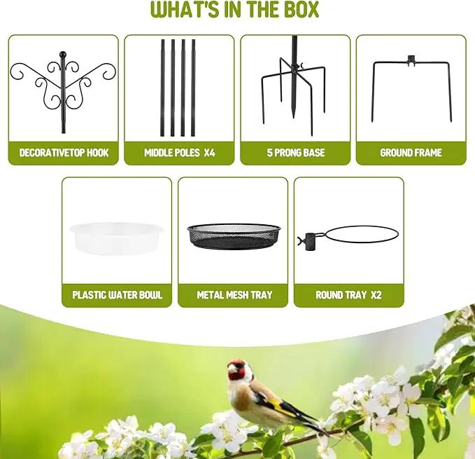 MIXXIDEA Bird Feeding Station Bird Feeder Pole with 5-Prong Base Hanging Hooks Water Bath Mesh Tray Wind-Resistant Water Bowl with Metal Snap Fastening for Outdoors to Attract Wild Birds by GreenHaven Gardens