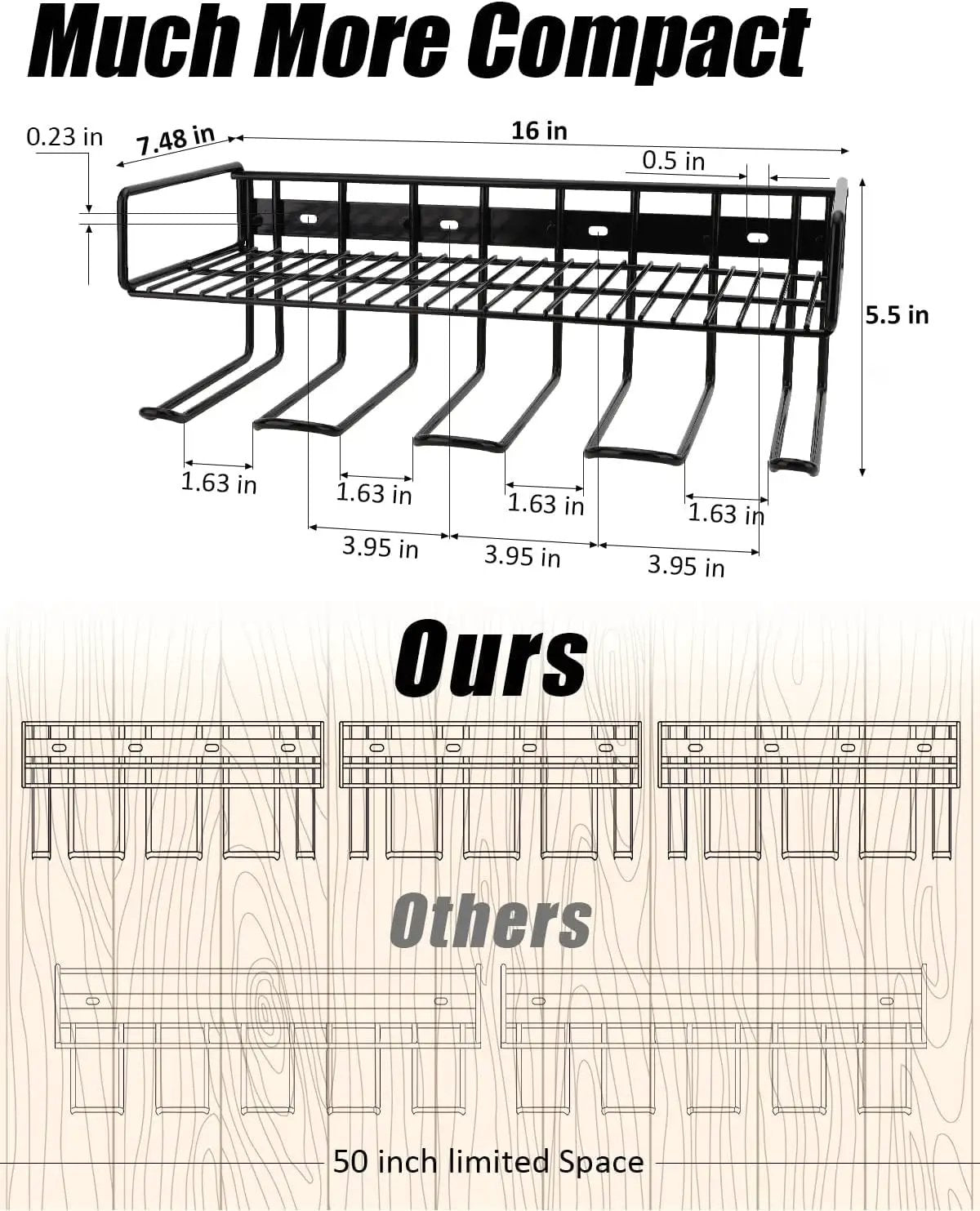 Heavy Duty Tool Organizer, 16" W x 7.48" H x 5.51" D, 4 Wall Mount Anchors, 3.95" Between Slots, Sturdy Steel Construction, Ideal for Power Tools (2 Pack) by GreenHaven Gardens