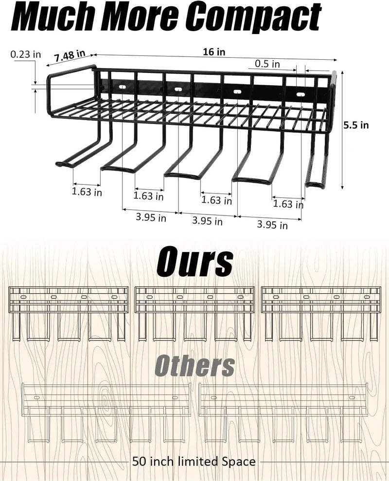Heavy Duty Tool Organizer, 16" W x 7.48" H x 5.51" D, 4 Wall Mount Anchors, 3.95" Between Slots, Sturdy Steel Construction, Ideal for Power Tools (2 Pack) by GreenHaven Gardens