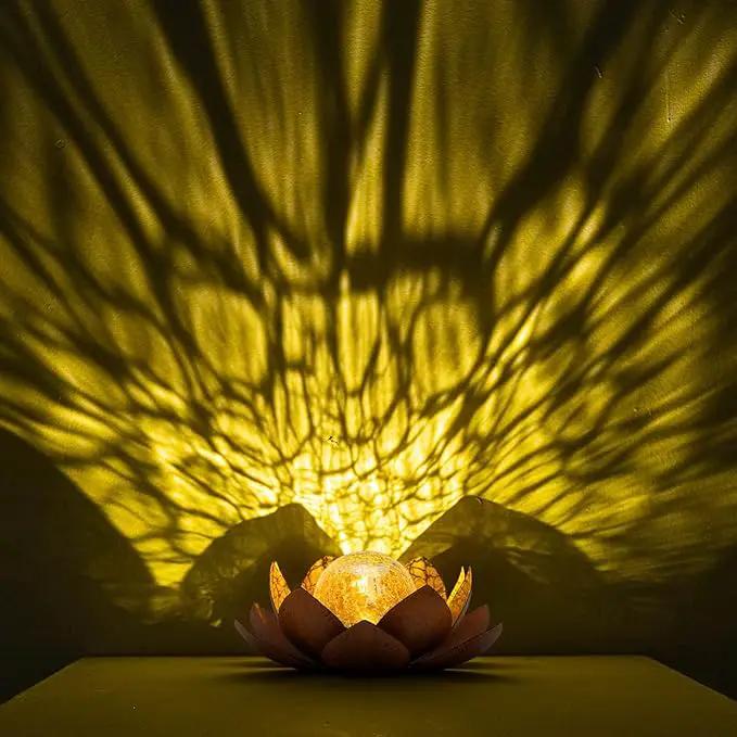 Huaxu Solar Lights Outdoor Decor Metal Lotus Flower LED Waterproof Glass Decorative Gifts for Garden Lover Women Mom Table Pathway Lawn Patio Yard Ground by GreenHaven Gardens
