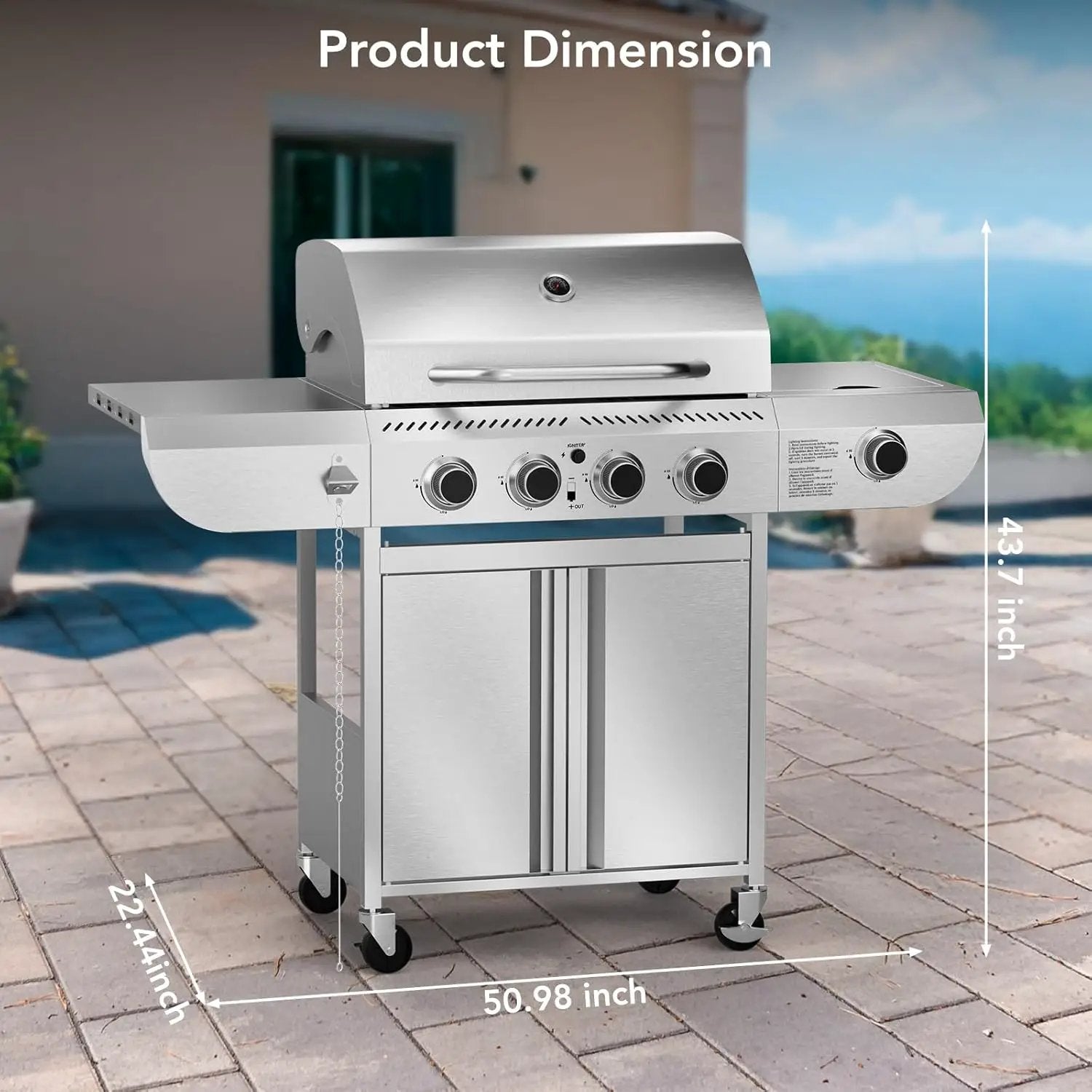 Gas Grill,Heavy-Duty Stainless Steel BBQ Grill,4 Burner Gas Grill with Side Burner,42000 BTU Propane Grill for Outdoor Cooking,Barbecue,Garden and Patio Backyard by GreenHaven Gardens