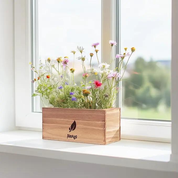 Wildflower Seed Mix Growing Kit - Includes Perennial & Annual Wild Flowers, Burlap Planters, Soil, Wooden Box, and Gardening Tools for Indoor Garden and Patio Planting by GreenHaven Gardens