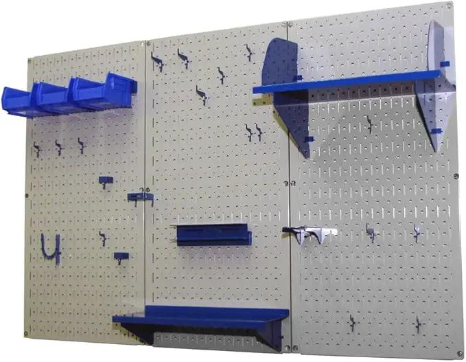 Wall Control Pegboard Organizer 4 ft. Metal Pegboard Standard Tool Storage Kit with Gray Toolboard and Blue Accessories by GreenHaven Gardens