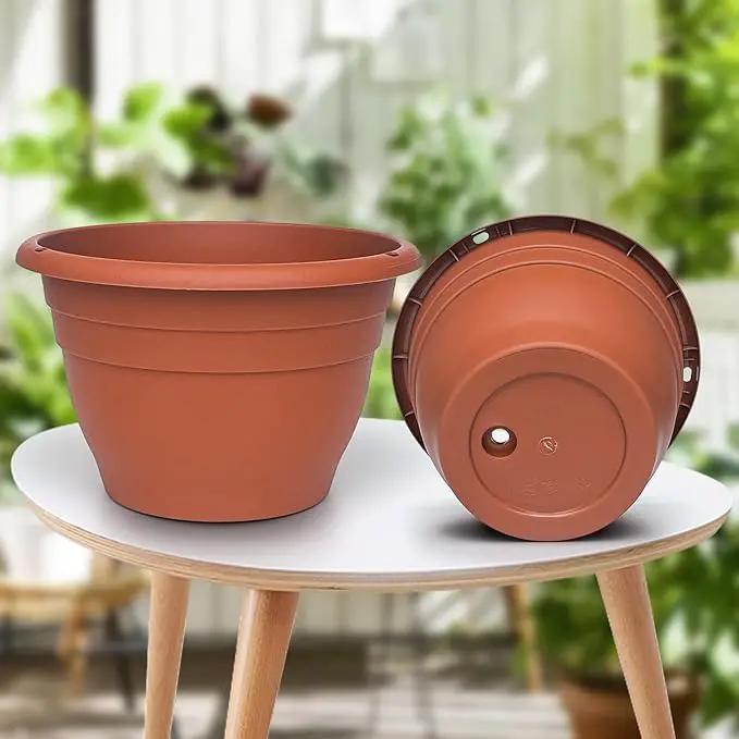 5 Packs Plant Pots, 10 Inch Planters Perfect for Indoor Outdoor Plants, Round Thickened Flower Pots with Drainage Hole, Plastic Garden Plant Planters(Pottery Red) by GreenHaven Gardens