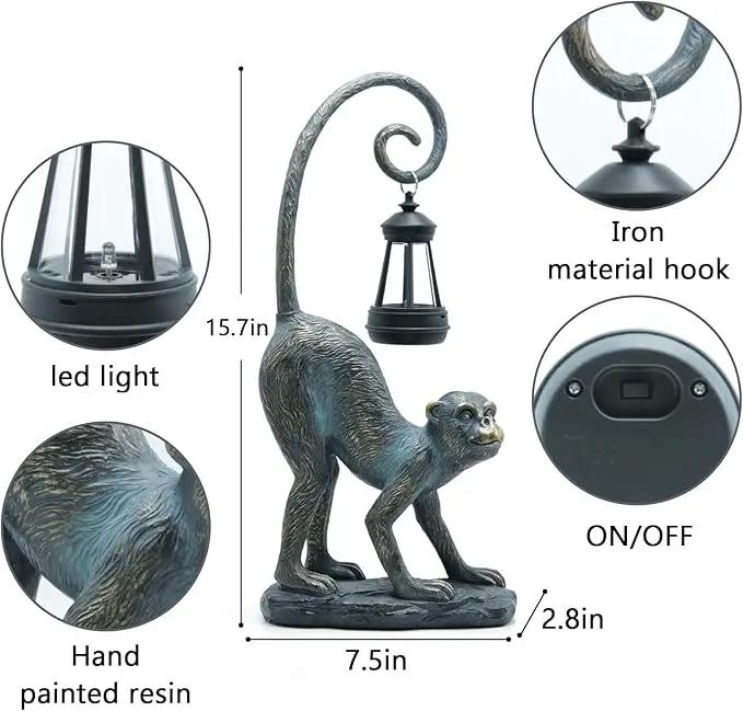 Resin Monkey Statue with Solar Light - Whimsical Garden Decor, Good Luck Gifts for Women,Outdoor Statues Yard Decor for Patio,Porch,Home - Unique Housewarming Gifts by GreenHaven Gardens