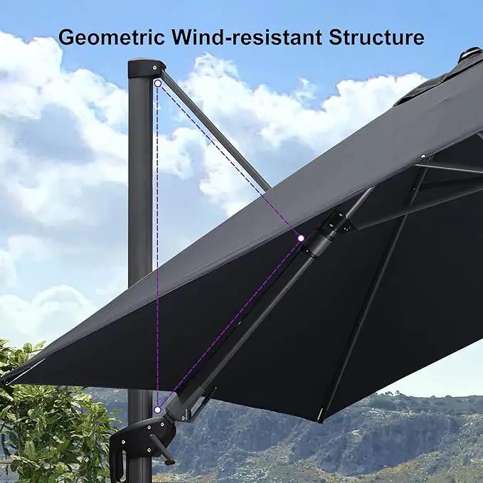 PURPLE LEAF 9.8' X 9.8' Tilting Patio Umbrella with Base Outdoor Cantilever Swivel Square Umbrella with Tilt Aluminum Offset Umbrella with 360-degree Rotation for Garden Deck Pool Patio Grey by GreenHaven Gardens