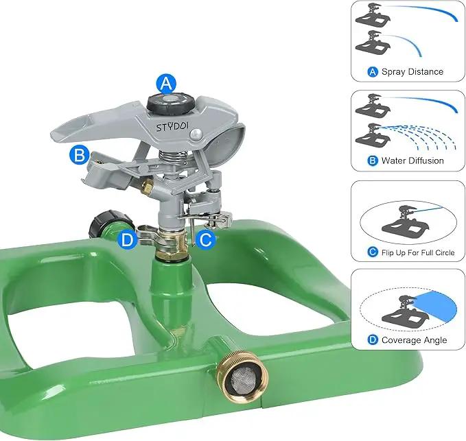 STYDDI Deluxe Pulsating Impact Sprinkler with Heavy Duty Metal Base, Pro Metal Adjustable Circular Water Sprinkler for Medium to Large Lawn, Yard, Garden and Large Areas, Coverage up to 6,360 Sq. ft by GreenHaven Gardens