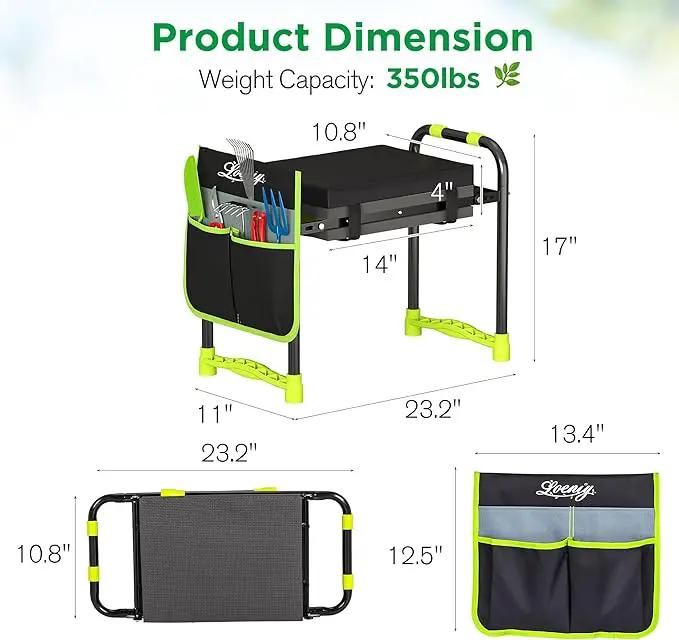 10.8” Wide Garden Kneeler and Seat, Heavy Duty Foldable Gardening Stool with Tool Belt Pouch, Included Thickened Kneeling Pad, Portable Gardening Bench Chair for Seniors & Parents by GreenHaven Gardens