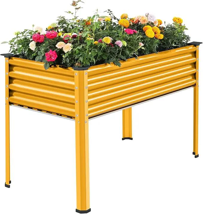 Land Guard Galvanized Raised Garden Bed with Legs, Galvanized Planter Raised Garden Boxes Outdoor, Oval Large Metal Raised Garden Beds for Vegetables(Yellow)……… by GreenHaven Gardens