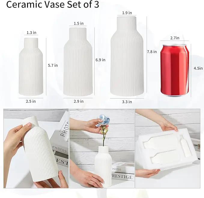Ceramic Vase Set of 3, White Vase for Modern Home Decor, Decorative Vases for Bouquet Pampas Grass Dried Flowers, Living Room, Bedroom, Bathroom, Shelf Centerpiece Table Decorations by GreenHaven Gardens