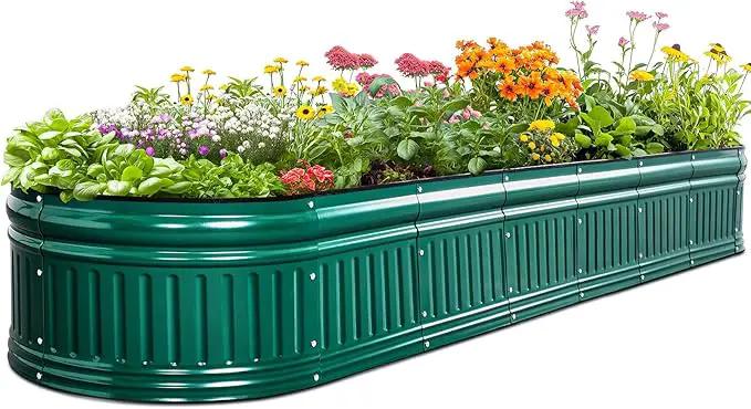 KING BIRD Raised Garden Bed Kit 2025 Upgraded Modular DIY Galvanized Planter Garden Box Outdoor for Gardening, Vegetables, Flowers, Elegant Roman Column Design, 94x24x12 in, Dark Green by GreenHaven Gardens