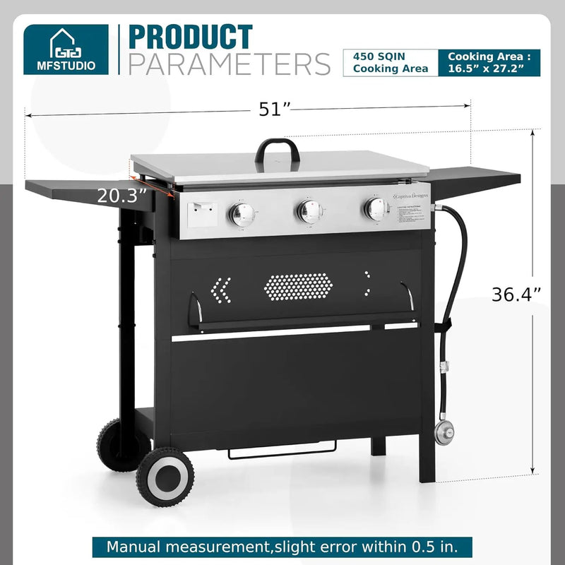 MFSTUDIO 27 Inch Flat Top Propane Gas Griddle Grill, Ceramic Coated Cast Iron Pan, Outdoor Flattop Grill with Lid for Cooking by GreenHaven Gardens
