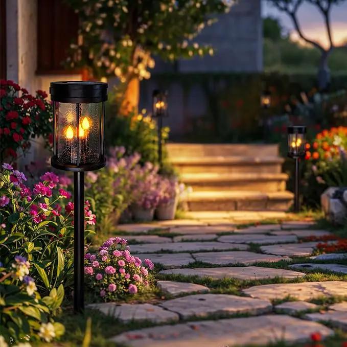Outdoor Garden Solar Stake Lights Flickering Candle Lantern Lighting for Yard, Lawn, Patio, Pathway, Wall Decoration (2Pack, Black) by GreenHaven Gardens
