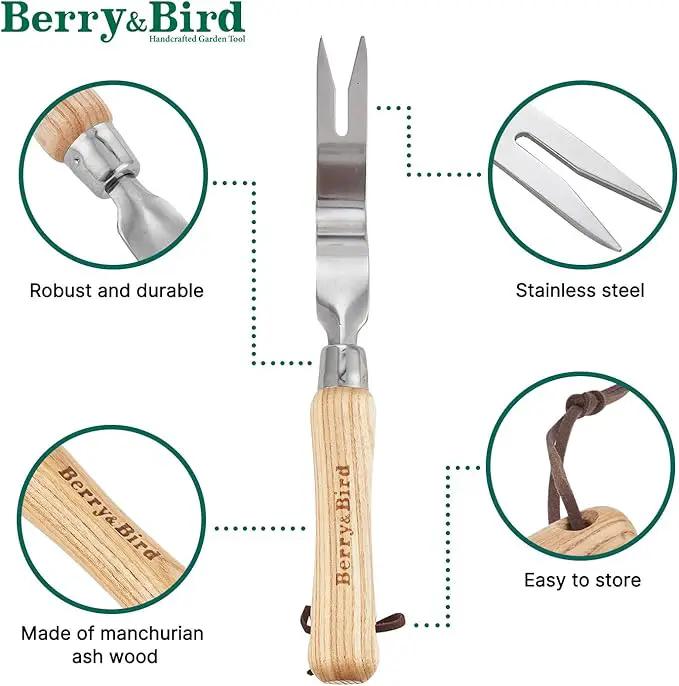Berry&Bird Hand Weeder Tool, Stainless Steel Gardening Weed Puller, 12.1" Manual Weeding Removal Cutter Tool with Ash Wood Handle for Planting, Weeding, Flower & Vegetable Care in Garden Lawn Yard by GreenHaven Gardens