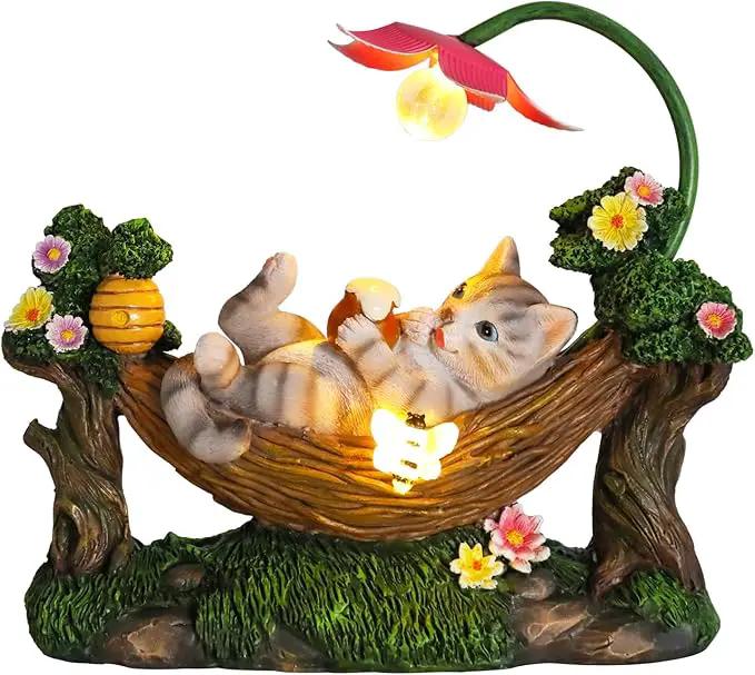Afirst Solar Cat Statue Garden Figurine, Resin Figurine with Solar Lights Outdoor Decorations for Lawn, Patio, Balcony, Yard Ornament by GreenHaven Gardens