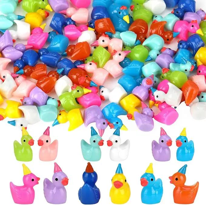 100 Pack Mini Resin Ducks, Multicolor Mini Ducks Wearing Party Hat, Tiny Duck Miniature Duck Figures Tiny Home Ornament for Micro Landscape Dollhouse Garden Aquarium Potted School Office by GreenHaven Gardens