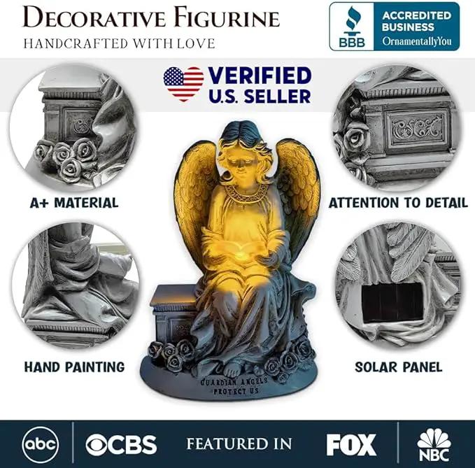 Spring & Summer-Themed Garden Statues – Adorable Outdoor Decor for Lawn, Patio & Porch (Guardian Angel Reading Book Garden Statue, 10" Solar Powered Angelic Outdoor Figurine) by GreenHaven Gardens