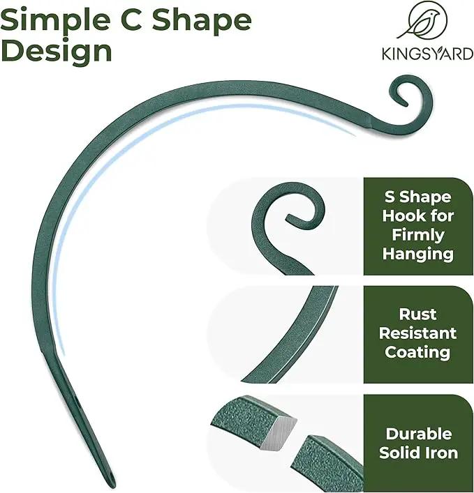 Kingsyard 2-Pack Wall Plant Hanger Outdoor - Heavy Duty Metal Hanging Bracket Hooks for Hanging Plant, Bird Feeders, Lanterns, Wind Chimes Outdoor & Indoor, 12-Inch/Green by GreenHaven Gardens