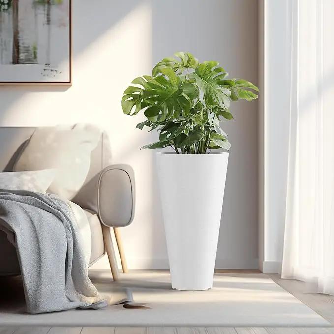 Kante Tall Round Planter Set of 2, 29 Inch Tall Decorative Planter Pots for Outdoor Indoor Garden Patio Front Porch (White) by GreenHaven Gardens