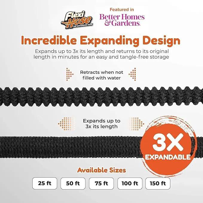 Flexi Hose with 8 Function Nozzle, 100FT - Lightweight Expandable Garden Hose, No-Kink Flexibility, 3/4 Inch Solid Brass Fittings and Double Latex Core by GreenHaven Gardens