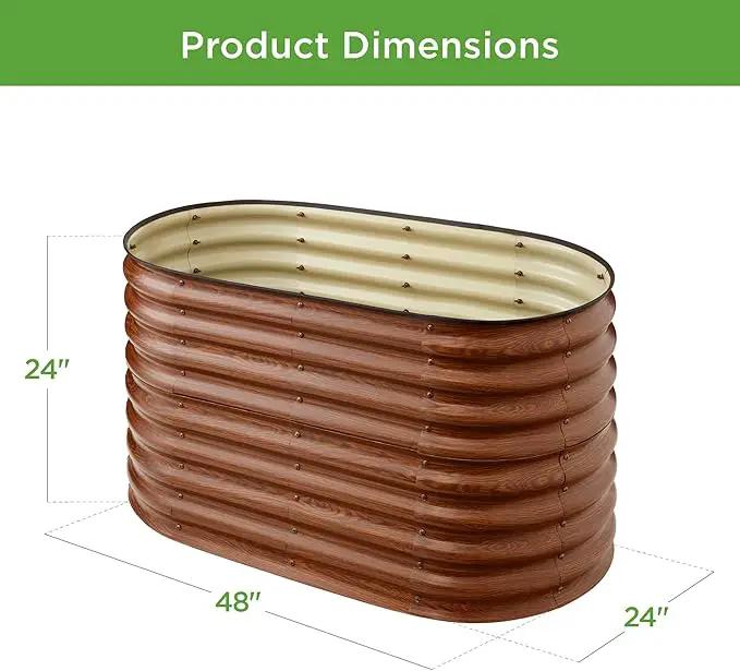 Best Choice Products 4x2x2ft Outdoor Metal Raised Garden Bed, Oval Deep Root Planter Box for Vegetables, Flowers, Herbs, and Succulents w/ 101 Gallon Capacity, Rubber Edge Guard - Wood Grain by GreenHaven Gardens