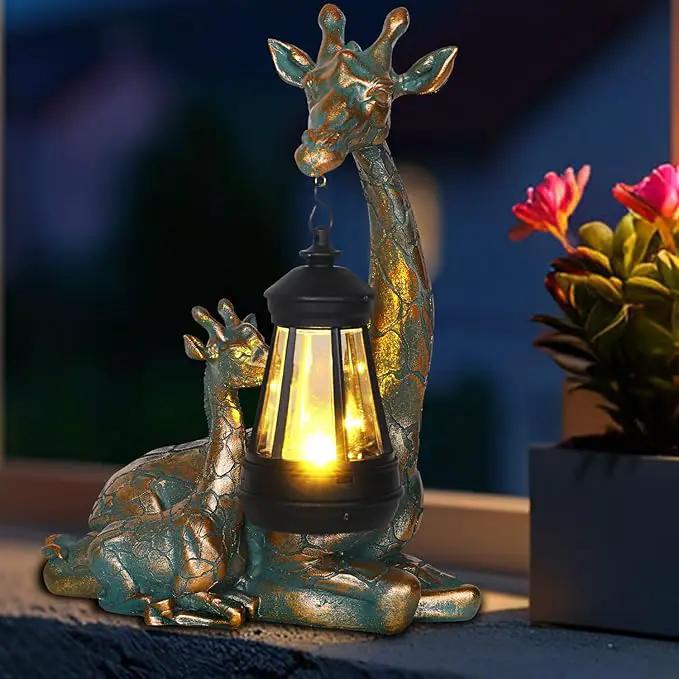 Solar Garden Decor - Mother Baby Giraffe Statue with Solar Lantern 9.7" Resin Giraffe Figurine Outdoor Patio Yard Porch Decor Gifts for Mom Grandma Women Gardeners by GreenHaven Gardens