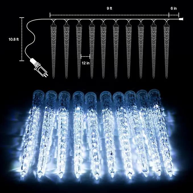 Christmas Icicle Lights Outdoor, 10ft Meteor Shower Lights with 10 Large Tube 240 LED Dropping Lights Effect, Falling Crystal Christmas Decorations for House Eave Roofline, Warm White by GreenHaven Gardens