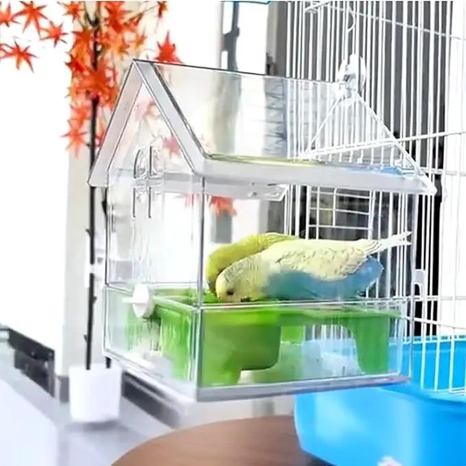 Ziveseller/Sowhathow Pull-Out External Parrot Feeder, Parrot Feeder Parakeet House Bird Bath Transparent Dish Water, Hanging Wild Bird Seed with Squirrel Proof Tray (Green) by GreenHaven Gardens