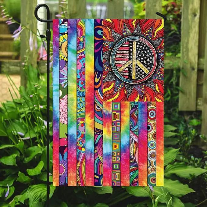 FLAGWIX Hippie Peace Flags, Summer Flag Decorations For Home, Outside, House Flag (30 x 40), Sunflower Hippie Decor House Flag, USA House Garden Flags, Premium Polyester, Decorative Outdoor Flags by GreenHaven Gardens