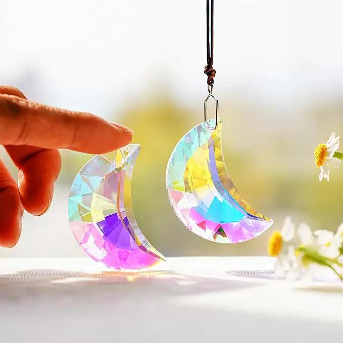 HDCRYSTALGIFTS 2pcs 50mm Crystal Prisms Sun Catchers,Half Moon Drop Hanging Suncatchers for Windows, Rainbow Maker Crystals Decoration by GreenHaven Gardens