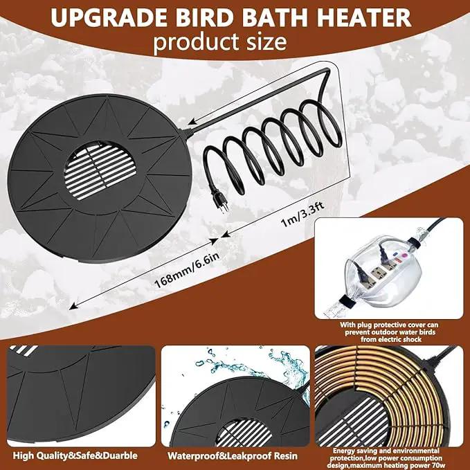 Bird Bath Heater Pond Heater 70W Shallow Water Pond deicer Energy-Saving, thermostatically Controlled Winter Outdoor with a Protective Socket Cover (Single ice Melter) by GreenHaven Gardens